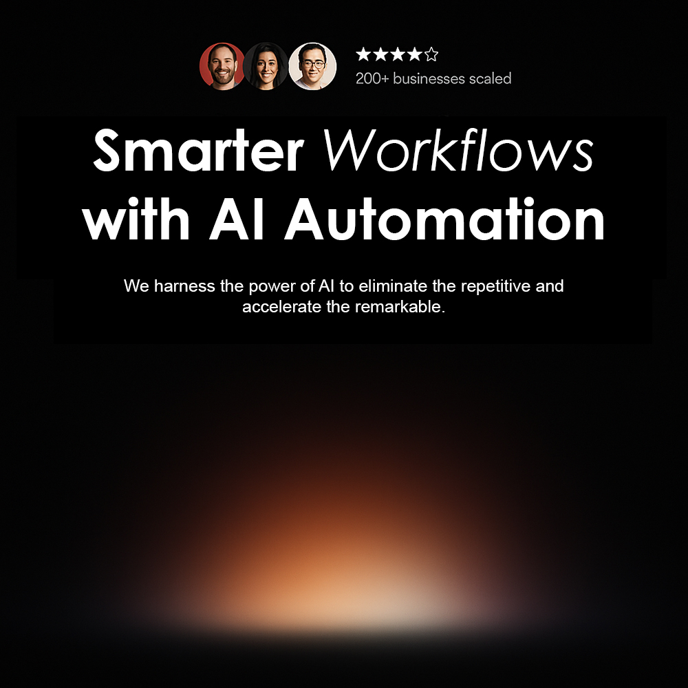 Graphic with the tagline ‘Smarter Workflows with AI Automation’ highlighting how AI streamlines tasks and empowers business growth.